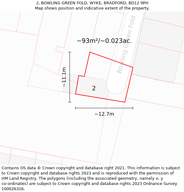 2, BOWLING GREEN FOLD, WYKE, BRADFORD, BD12 9PH: Plot and title map