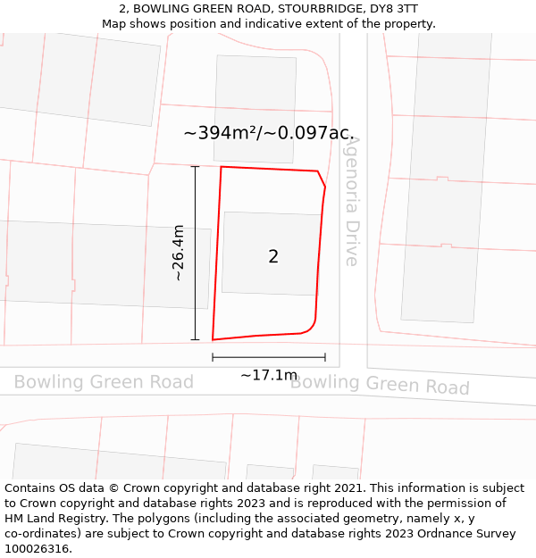 2, BOWLING GREEN ROAD, STOURBRIDGE, DY8 3TT: Plot and title map