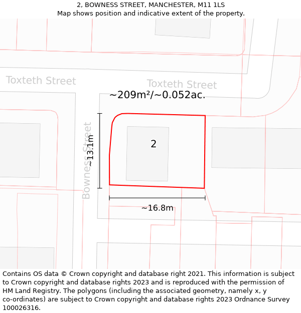 2, BOWNESS STREET, MANCHESTER, M11 1LS: Plot and title map