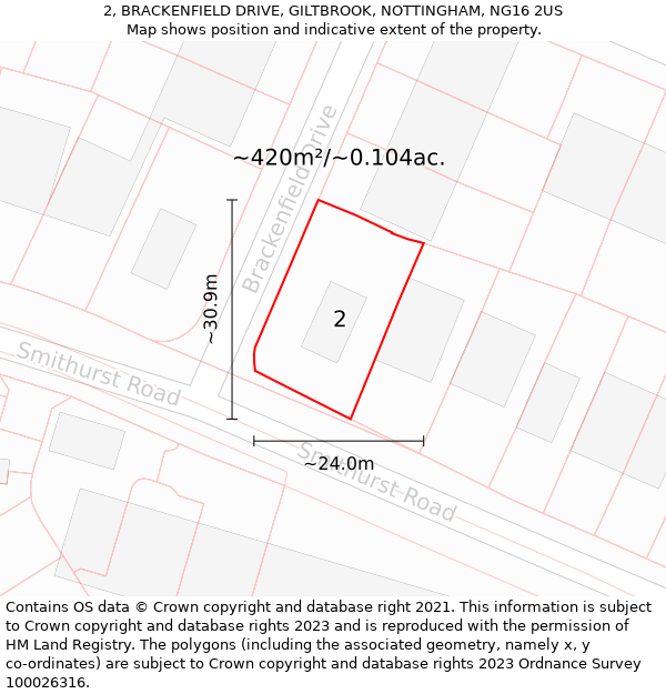 2, BRACKENFIELD DRIVE, GILTBROOK, NOTTINGHAM, NG16 2US: Plot and title map