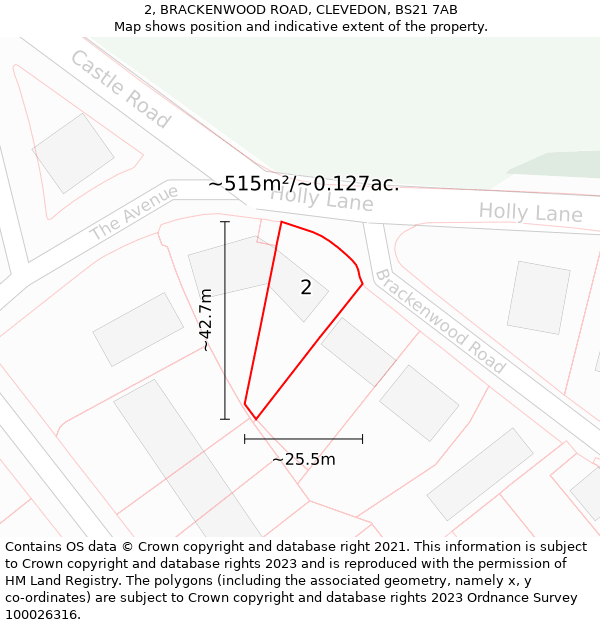 2, BRACKENWOOD ROAD, CLEVEDON, BS21 7AB: Plot and title map