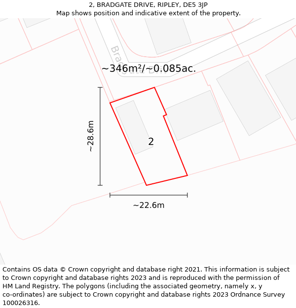 2, BRADGATE DRIVE, RIPLEY, DE5 3JP: Plot and title map