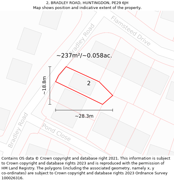 2, BRADLEY ROAD, HUNTINGDON, PE29 6JH: Plot and title map