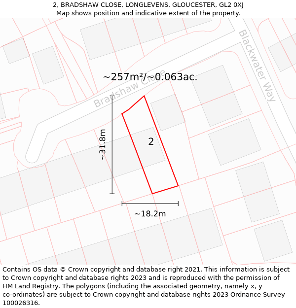 2, BRADSHAW CLOSE, LONGLEVENS, GLOUCESTER, GL2 0XJ: Plot and title map