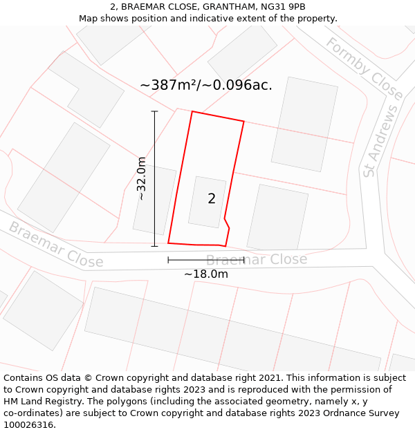 2, BRAEMAR CLOSE, GRANTHAM, NG31 9PB: Plot and title map