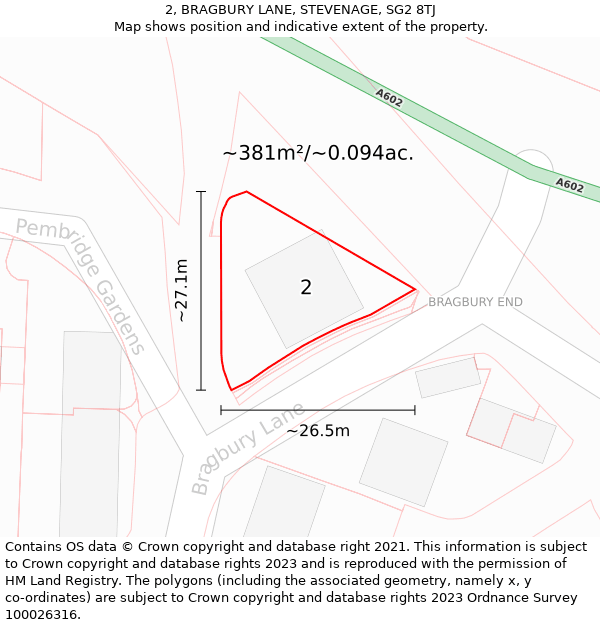 2, BRAGBURY LANE, STEVENAGE, SG2 8TJ: Plot and title map