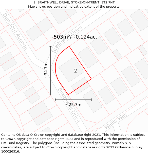 2, BRAITHWELL DRIVE, STOKE-ON-TRENT, ST2 7NT: Plot and title map