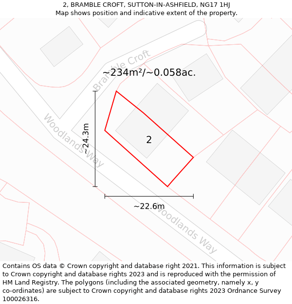 2, BRAMBLE CROFT, SUTTON-IN-ASHFIELD, NG17 1HJ: Plot and title map