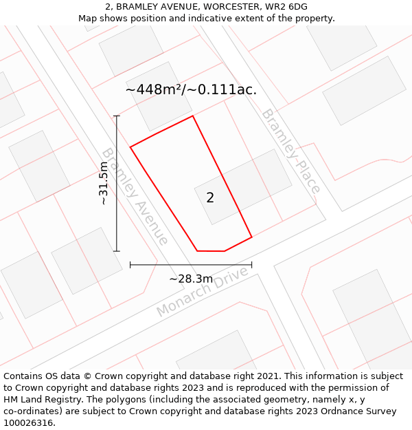 2, BRAMLEY AVENUE, WORCESTER, WR2 6DG: Plot and title map