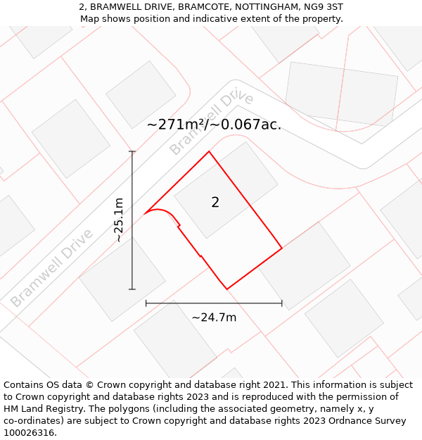 2, BRAMWELL DRIVE, BRAMCOTE, NOTTINGHAM, NG9 3ST: Plot and title map