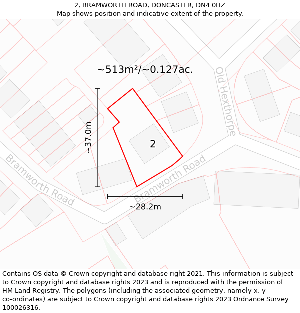 2, BRAMWORTH ROAD, DONCASTER, DN4 0HZ: Plot and title map