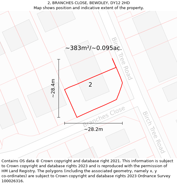 2, BRANCHES CLOSE, BEWDLEY, DY12 2HD: Plot and title map