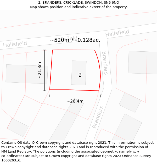 2, BRANDERS, CRICKLADE, SWINDON, SN6 6NQ: Plot and title map