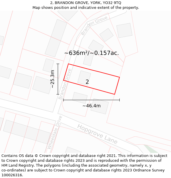 2, BRANDON GROVE, YORK, YO32 9TQ: Plot and title map