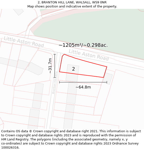 2, BRANTON HILL LANE, WALSALL, WS9 0NR: Plot and title map