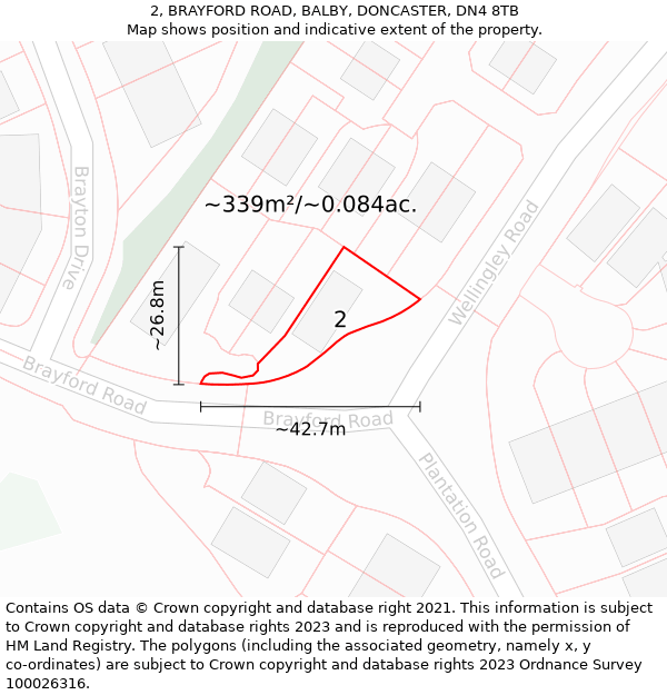 2, BRAYFORD ROAD, BALBY, DONCASTER, DN4 8TB: Plot and title map