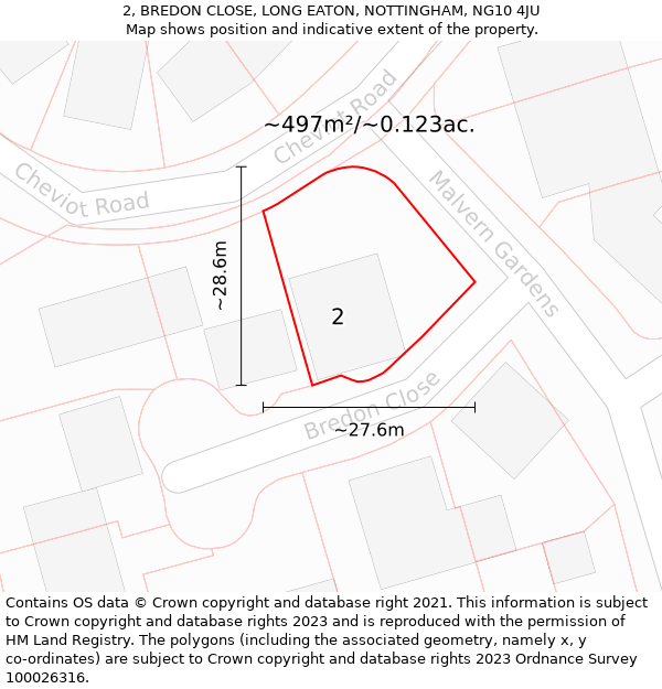 2, BREDON CLOSE, LONG EATON, NOTTINGHAM, NG10 4JU: Plot and title map