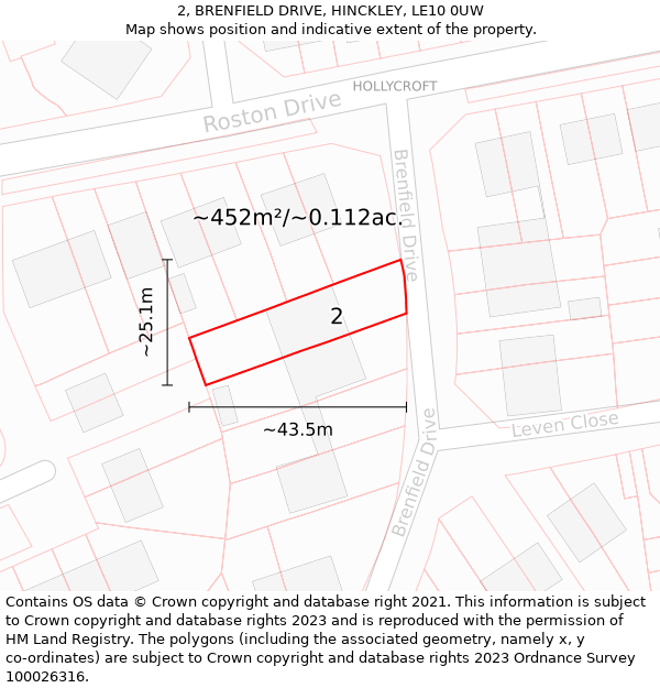 2, BRENFIELD DRIVE, HINCKLEY, LE10 0UW: Plot and title map