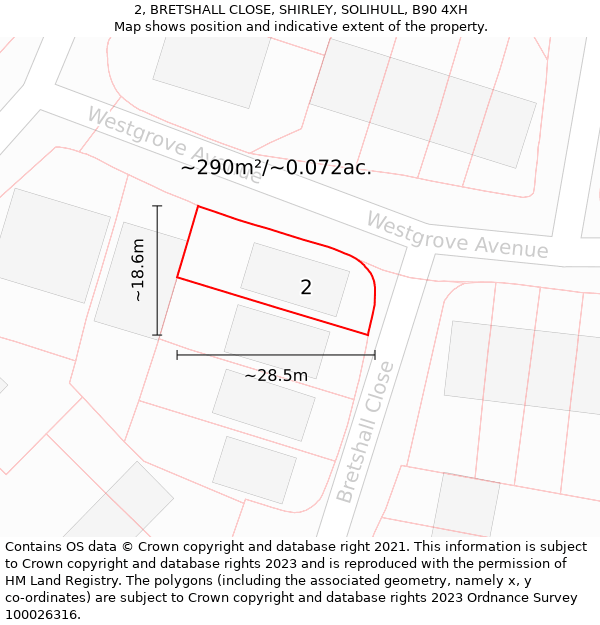 2, BRETSHALL CLOSE, SHIRLEY, SOLIHULL, B90 4XH: Plot and title map