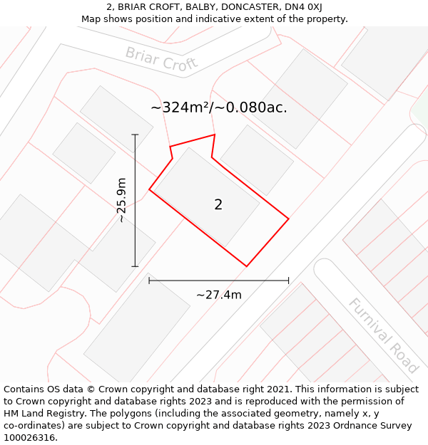 2, BRIAR CROFT, BALBY, DONCASTER, DN4 0XJ: Plot and title map