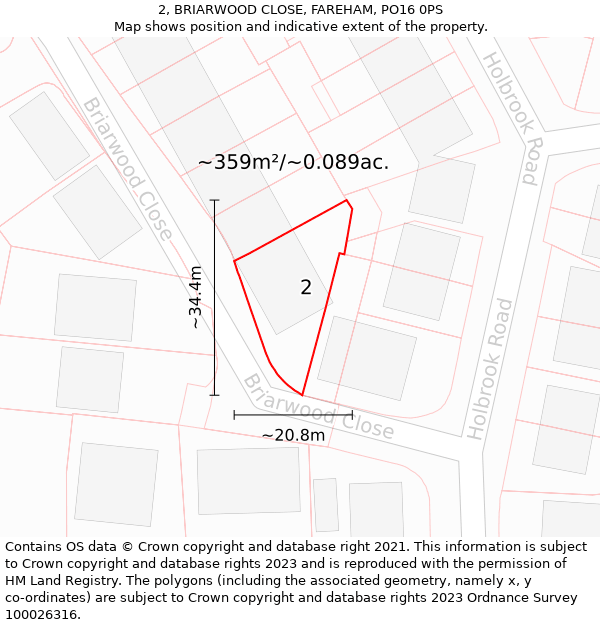 2, BRIARWOOD CLOSE, FAREHAM, PO16 0PS: Plot and title map