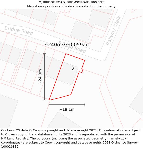 2, BRIDGE ROAD, BROMSGROVE, B60 3GT: Plot and title map