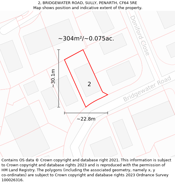 2, BRIDGEWATER ROAD, SULLY, PENARTH, CF64 5RE: Plot and title map