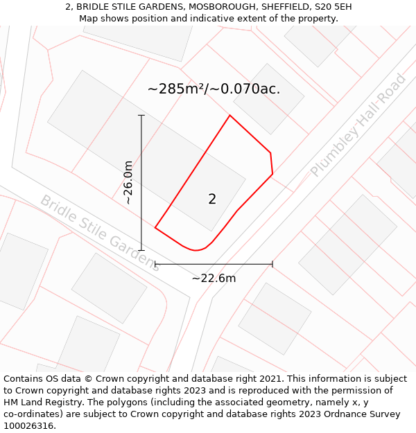 2, BRIDLE STILE GARDENS, MOSBOROUGH, SHEFFIELD, S20 5EH: Plot and title map