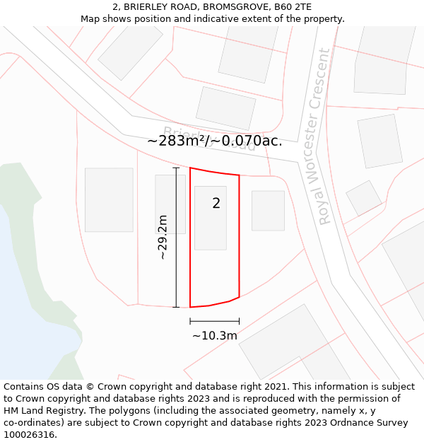 2, BRIERLEY ROAD, BROMSGROVE, B60 2TE: Plot and title map