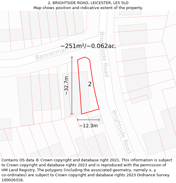 2, BRIGHTSIDE ROAD, LEICESTER, LE5 5LD: Plot and title map