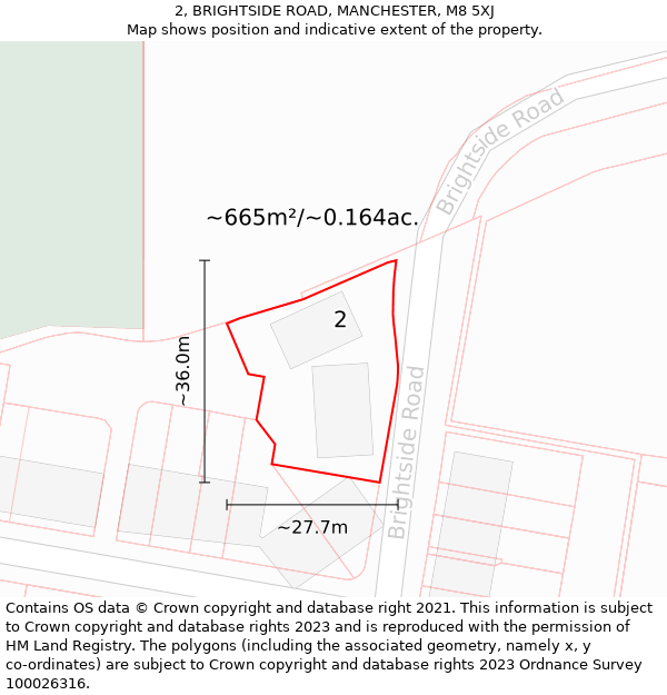 2, BRIGHTSIDE ROAD, MANCHESTER, M8 5XJ: Plot and title map