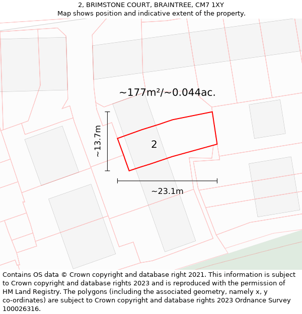 2, BRIMSTONE COURT, BRAINTREE, CM7 1XY: Plot and title map