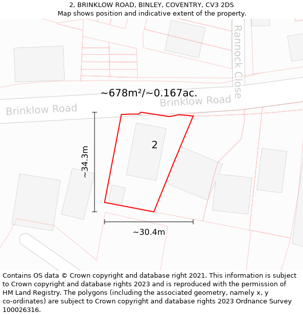 2, BRINKLOW ROAD, BINLEY, COVENTRY, CV3 2DS: Plot and title map