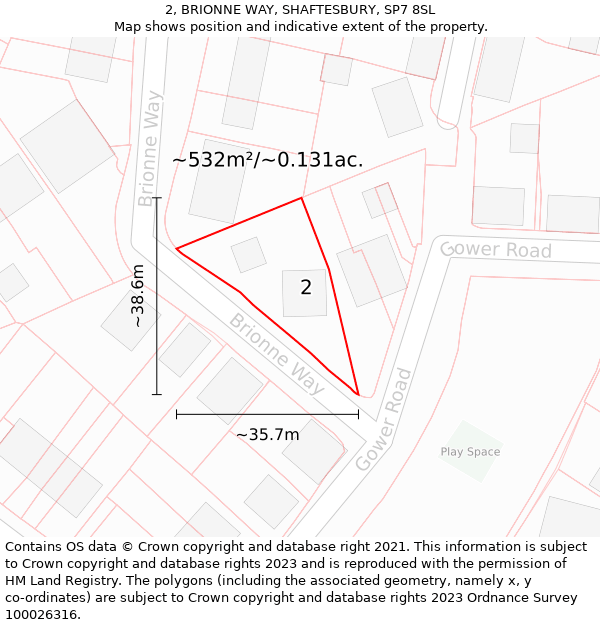 2, BRIONNE WAY, SHAFTESBURY, SP7 8SL: Plot and title map