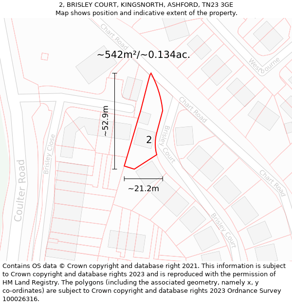 2, BRISLEY COURT, KINGSNORTH, ASHFORD, TN23 3GE: Plot and title map