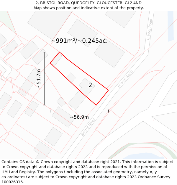 2, BRISTOL ROAD, QUEDGELEY, GLOUCESTER, GL2 4ND: Plot and title map