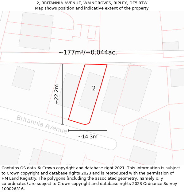 2, BRITANNIA AVENUE, WAINGROVES, RIPLEY, DE5 9TW: Plot and title map