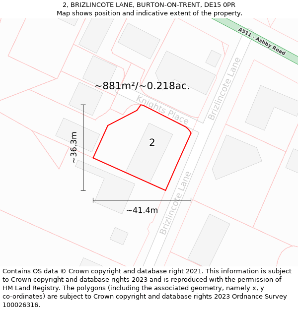 2, BRIZLINCOTE LANE, BURTON-ON-TRENT, DE15 0PR: Plot and title map