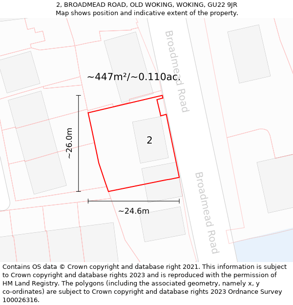 2, BROADMEAD ROAD, OLD WOKING, WOKING, GU22 9JR: Plot and title map