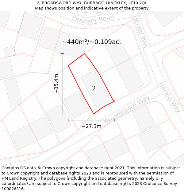 2, BROADSWORD WAY, BURBAGE, HINCKLEY, LE10 2QL: Plot and title map