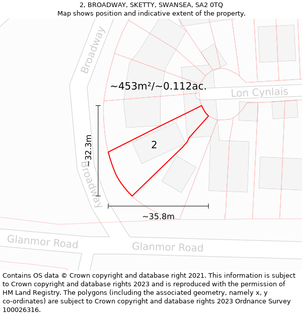 2, BROADWAY, SKETTY, SWANSEA, SA2 0TQ: Plot and title map