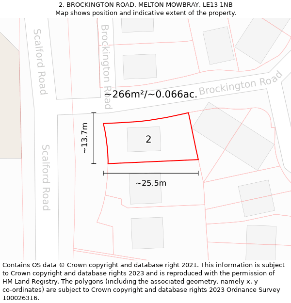 2, BROCKINGTON ROAD, MELTON MOWBRAY, LE13 1NB: Plot and title map