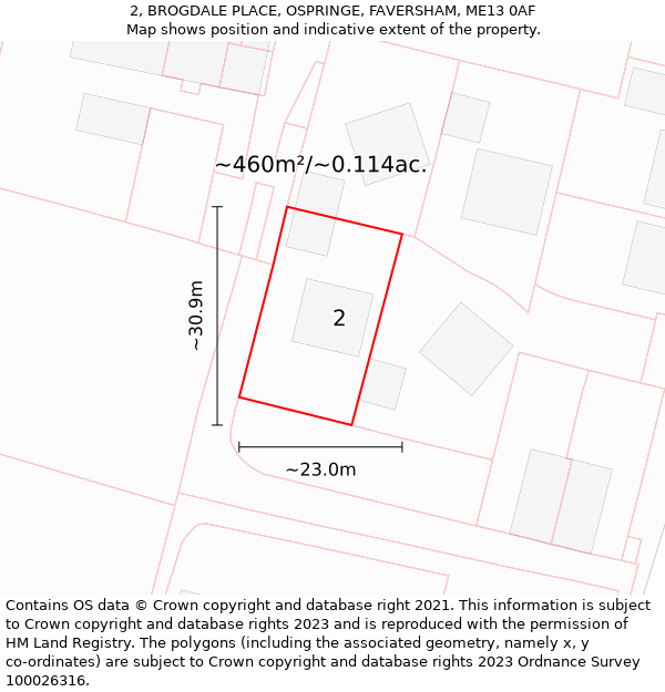 2, BROGDALE PLACE, OSPRINGE, FAVERSHAM, ME13 0AF: Plot and title map