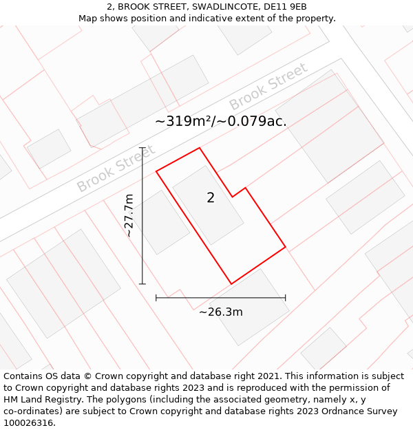 2, BROOK STREET, SWADLINCOTE, DE11 9EB: Plot and title map