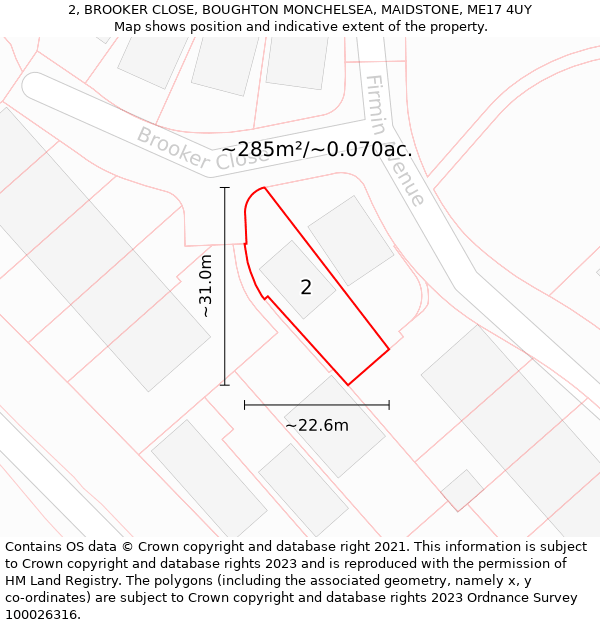 2, BROOKER CLOSE, BOUGHTON MONCHELSEA, MAIDSTONE, ME17 4UY: Plot and title map