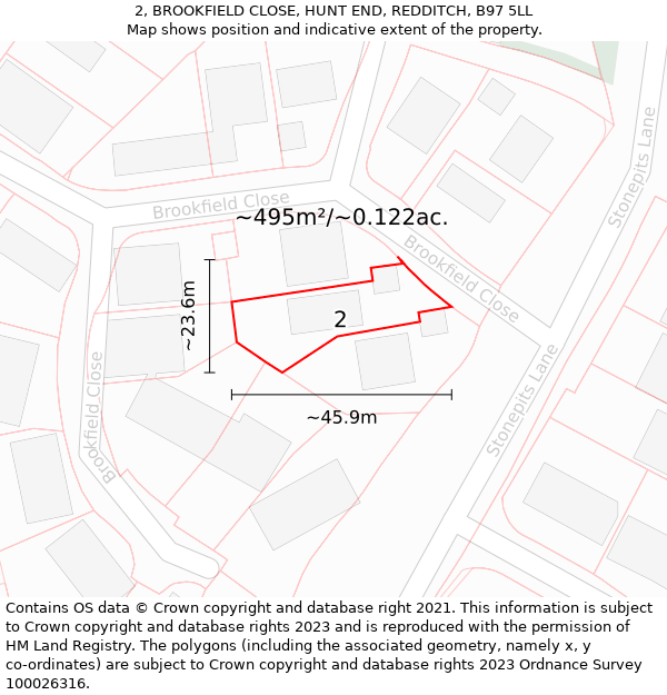 2, BROOKFIELD CLOSE, HUNT END, REDDITCH, B97 5LL: Plot and title map