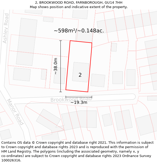 2, BROOKWOOD ROAD, FARNBOROUGH, GU14 7HH: Plot and title map