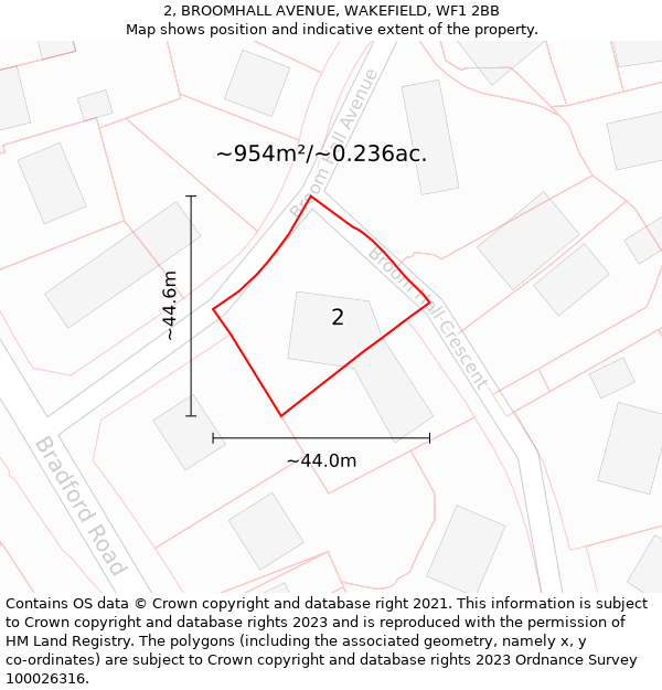 2, BROOMHALL AVENUE, WAKEFIELD, WF1 2BB: Plot and title map