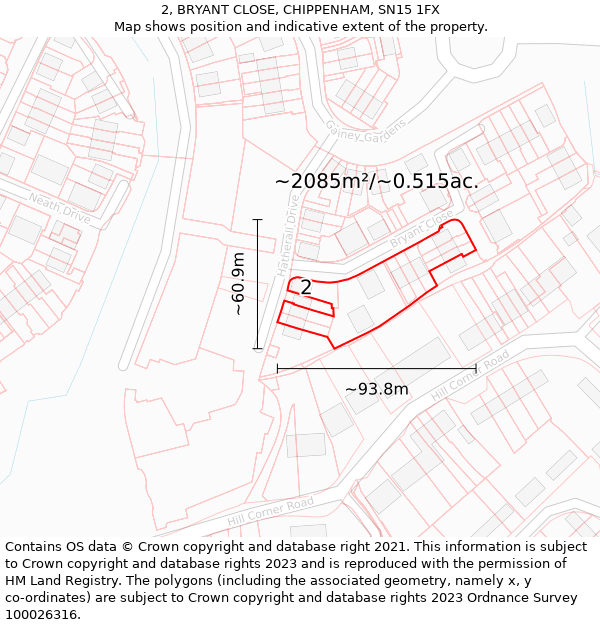 2, BRYANT CLOSE, CHIPPENHAM, SN15 1FX: Plot and title map