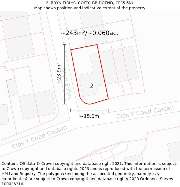 2, BRYN EIRLYS, COITY, BRIDGEND, CF35 6NU: Plot and title map